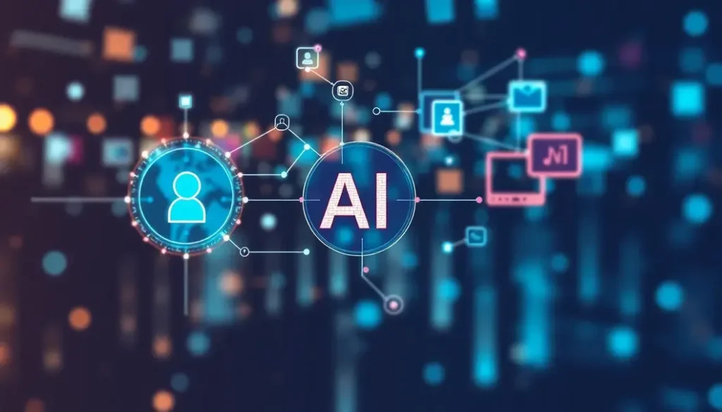 Illustration depicting AI technology integrated with social media user connections