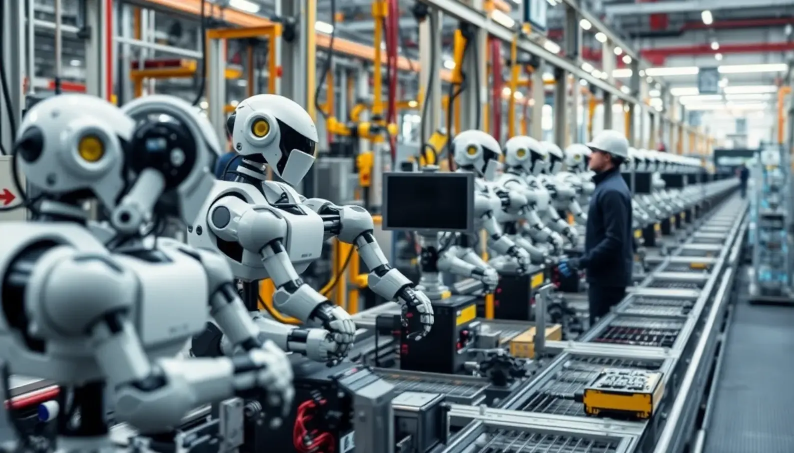 AI enhances autonomous robots in manufacturing, showcasing advanced navigation and decision-making capabilities.