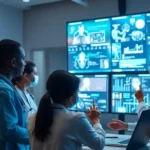 A group of healthcare professionals working together with AI technologies.