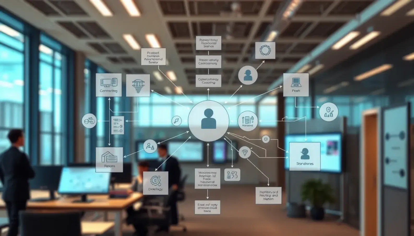A digital representation of various ethical frameworks intersecting with AI technologies.
