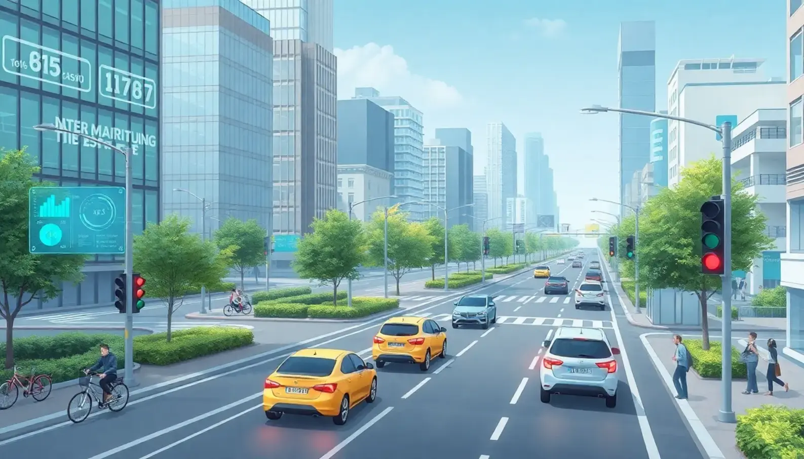 AI Algorithms in Action: Autonomous vehicles utilizing cutting-edge technology to navigate city streets.