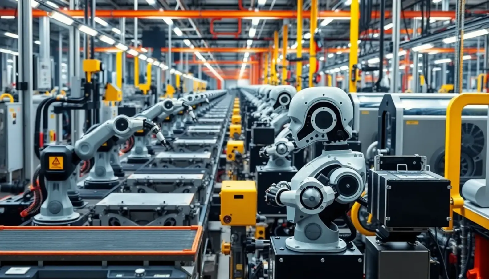 Futuristic warehouse powered by AI-driven logistics technology.