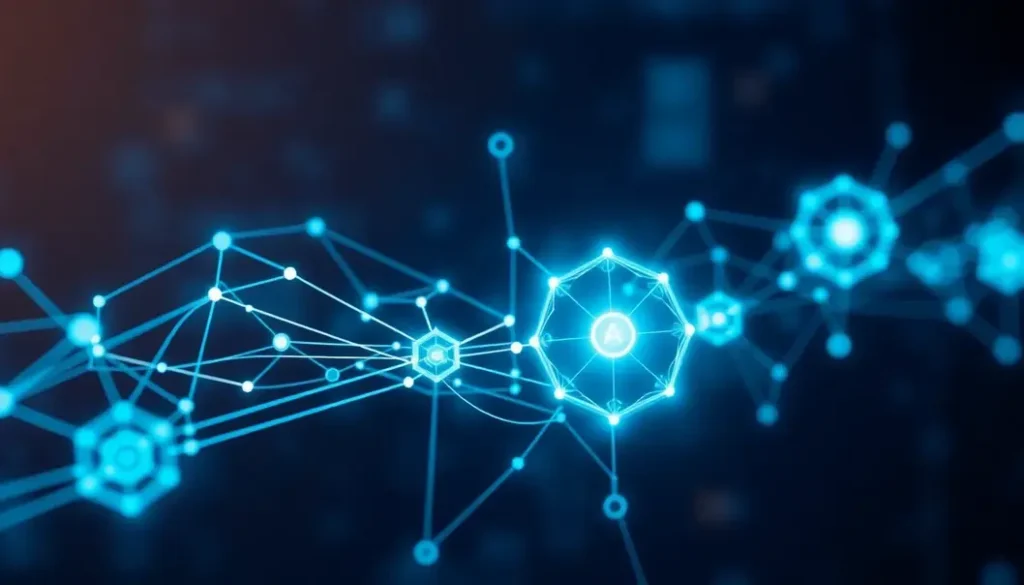 An illustration of interconnected AI technologies transforming supply chain networks.