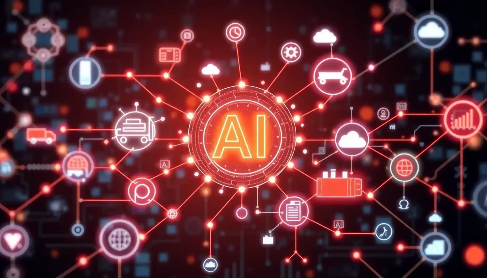 An intricate visualization of AI processes in supply chain data analysis.