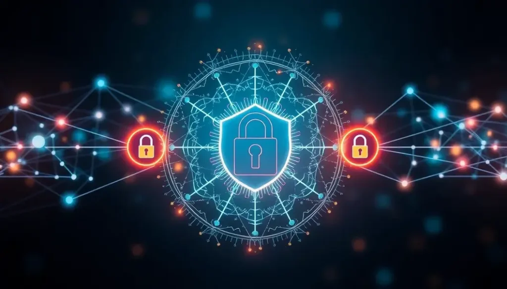 Cover image depicting AI technology protecting supply chains with interconnected networks.