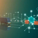 A representation of AI integrated within the supply chain emphasizing data flow and compliance monitoring.