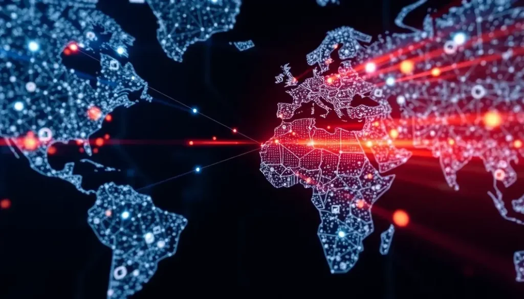 A global map illustrating AI's role in enhancing supply chain safety.