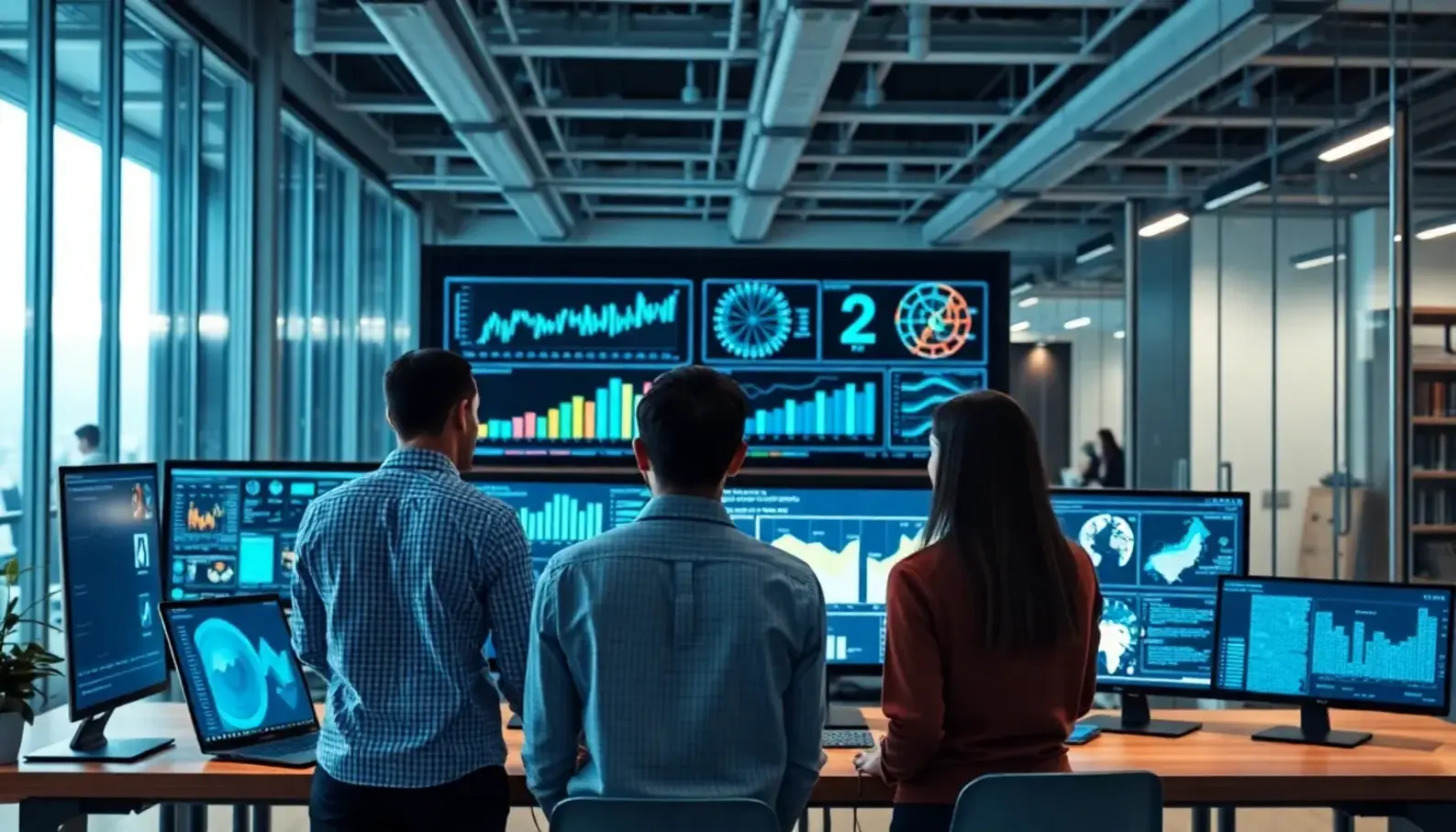 Teams collaborating with AI data analytics in supply chain management.