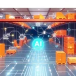 An interconnected visual of supply chain processes enhanced by AI technology.