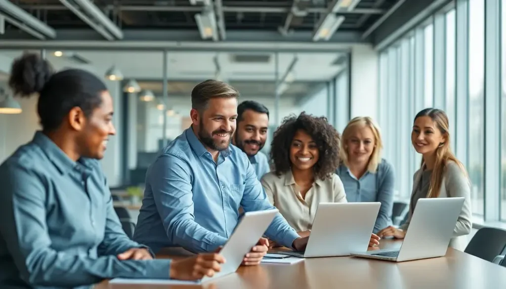 A group of diverse professionals working together on AI solutions for supply chains.
