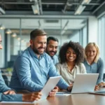 A group of diverse professionals working together on AI solutions for supply chains.