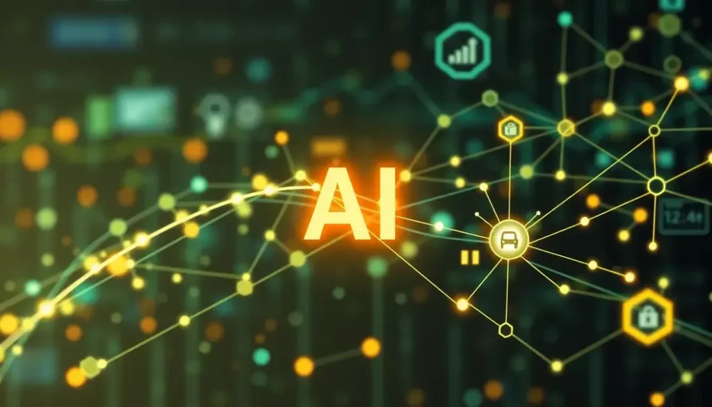 A visual representation of AI's influence on supply chain analytics, showcasing data connectivity and logistics.