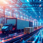 Futuristic portrayal of supply chain management powered by AI technologies.