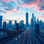 A futuristic view of a city representing the integration of AI in supply chain systems.