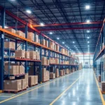 A high-tech supply chain operation showcasing AI integration in logistics and warehousing.
