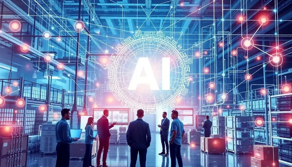 A futuristic view of AI's impact on supply chain dynamics.