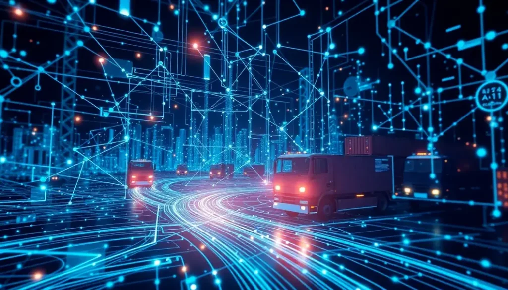 Futuristic image depicting AI's influence on supply chain resource allocation.