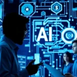 An illustration of AI technologies shaping supply chain education with professionals collaborating and using digital tools.