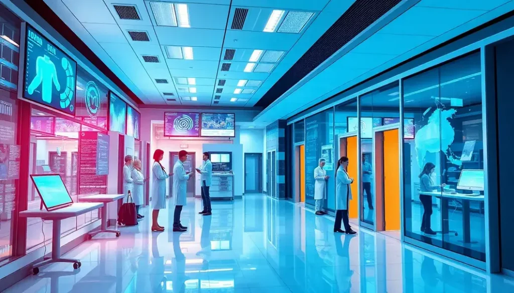 Futuristic depiction of AI technology in a healthcare setting.