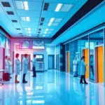 Futuristic depiction of AI technology in a healthcare setting.