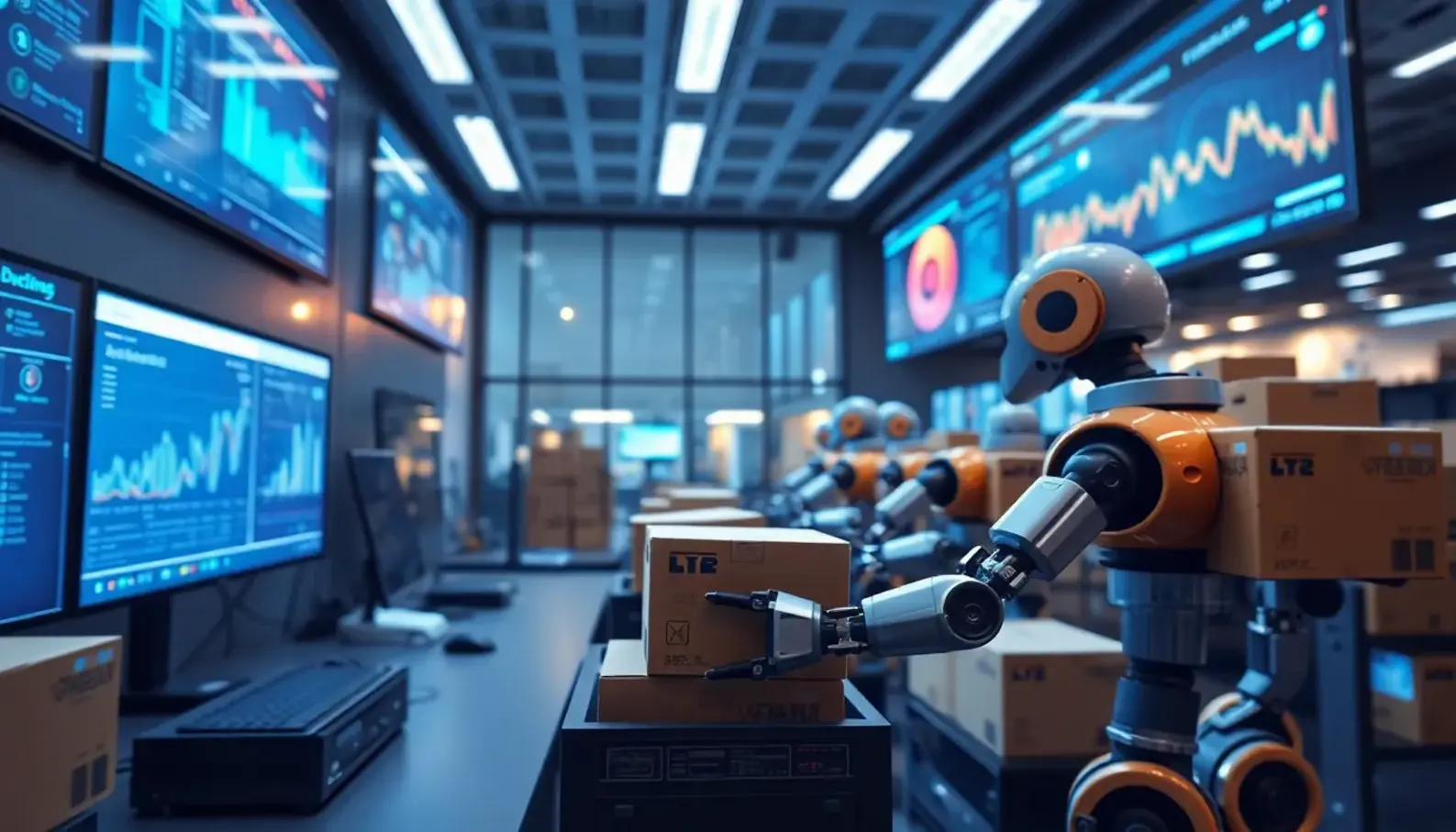 AI-enhanced supply chain control room with real-time analytics.