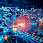 An abstract representation showcasing the relationship between AI and supply chain operations.