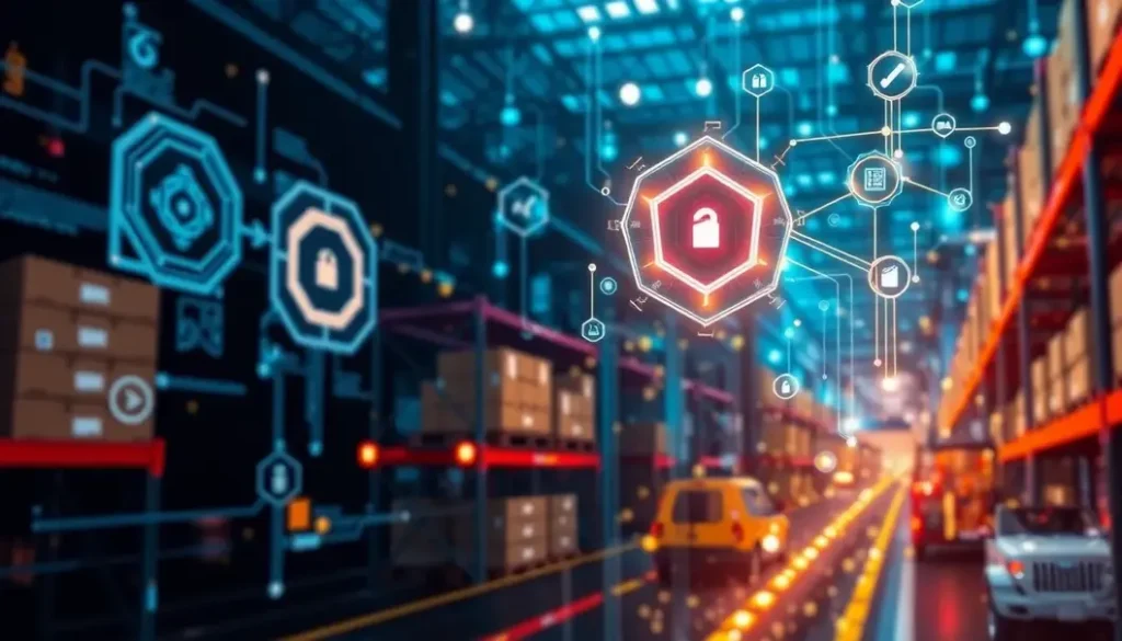 Futuristic representation of AI technologies in supply chain marketing.