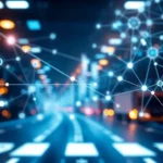 An illustration depicting AI-enhanced supply chain networks, emphasizing interconnected technology and efficiency.