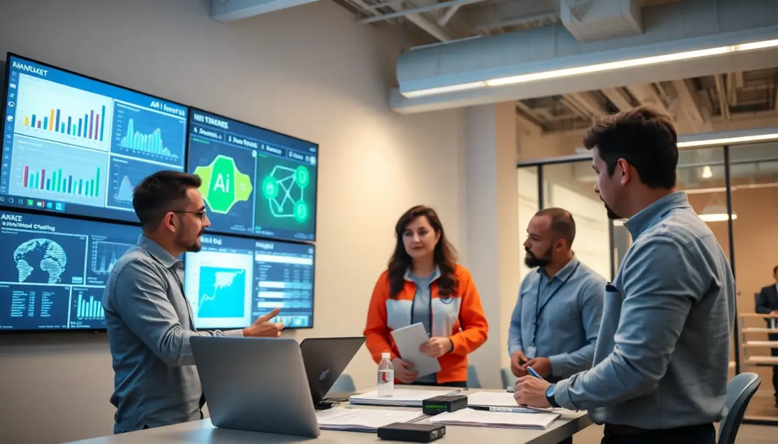 Engineers using AI in supply chain testing to enhance operations.
