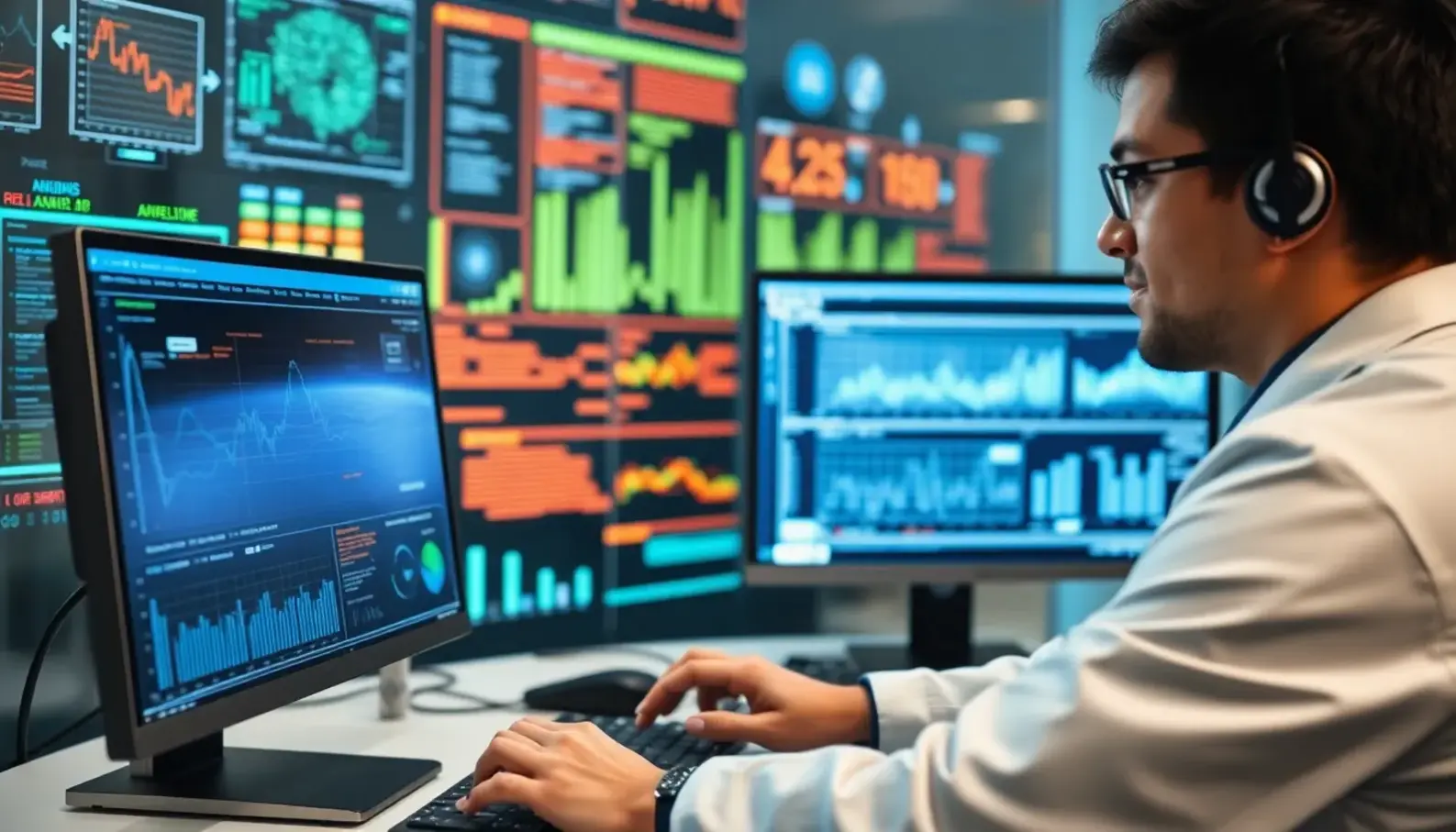 Engineers integrating AI solutions for healthcare analytics.