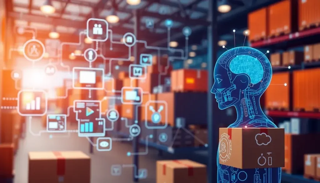 Conceptual image illustrating the future of supply chain communication with AI.