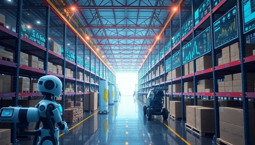 An advanced AI-optimized supply chain landscape with logistics and inventory management.