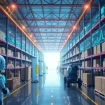 An advanced AI-optimized supply chain landscape with logistics and inventory management.