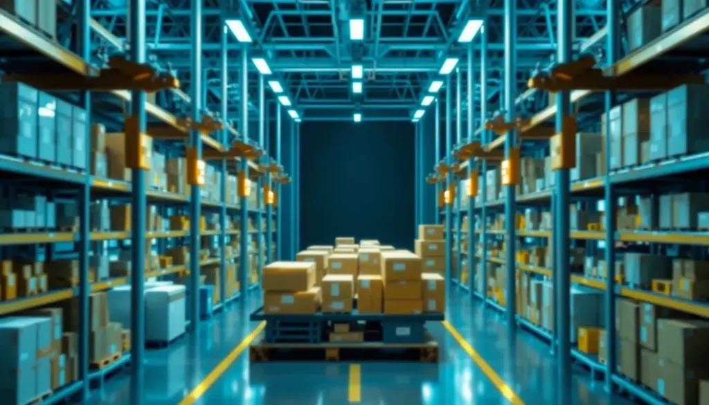 A high-tech supply chain facility showcasing various AI technologies in action.