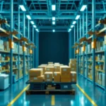 A high-tech supply chain facility showcasing various AI technologies in action.