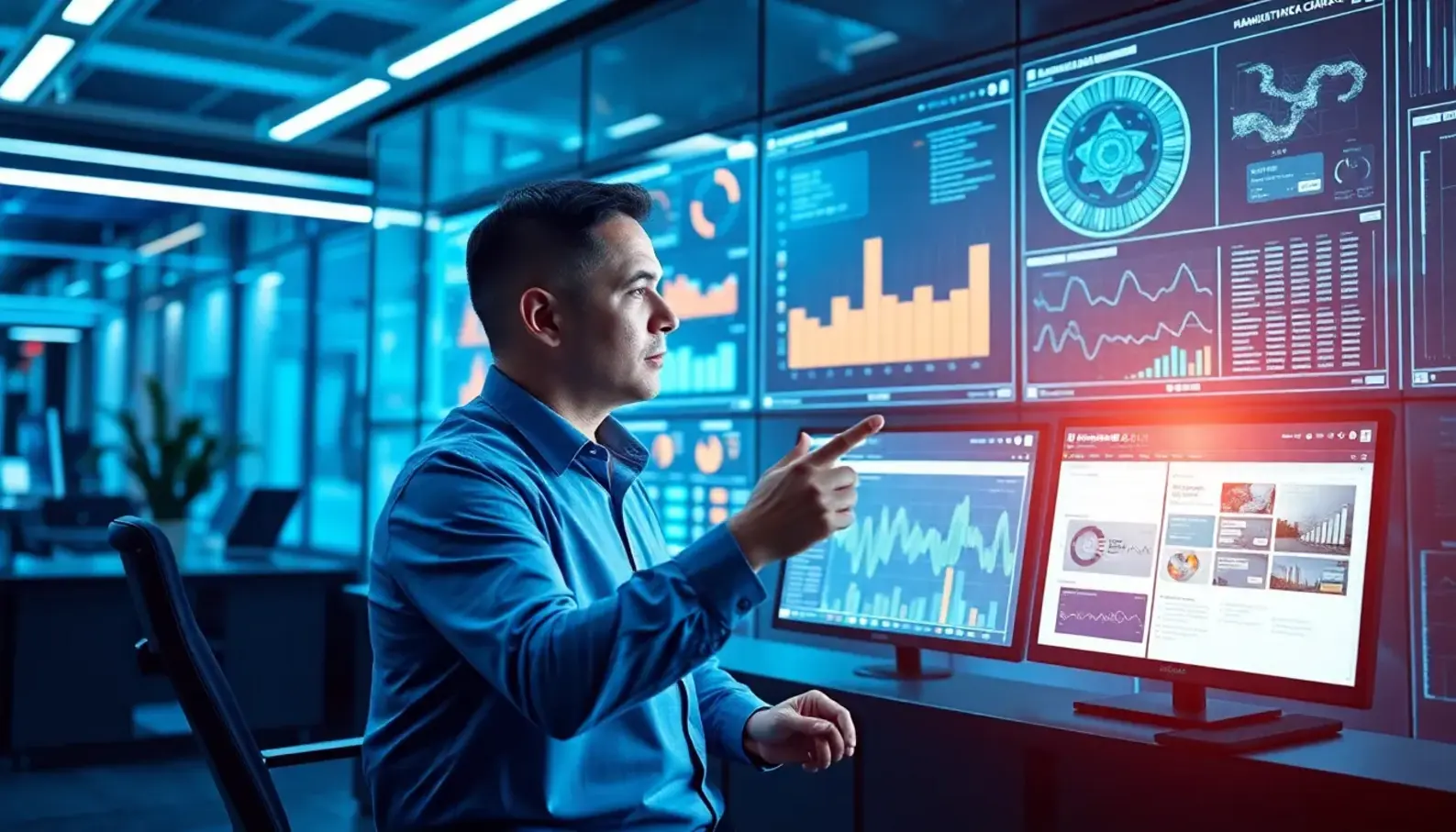CFO analyzing predictive AI analytics for financial decision-making.