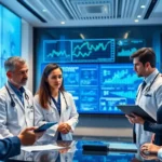 A group of healthcare professionals discussing the impact of AI technologies on healthcare analytics.