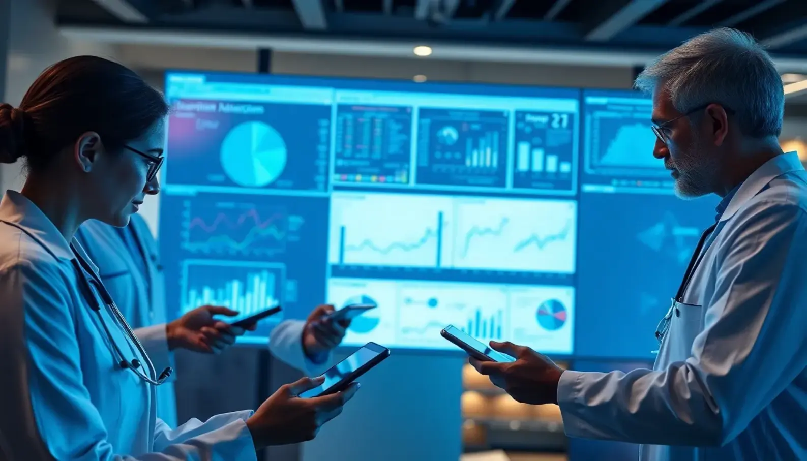Healthcare analyst utilizing AI-driven data analytics.