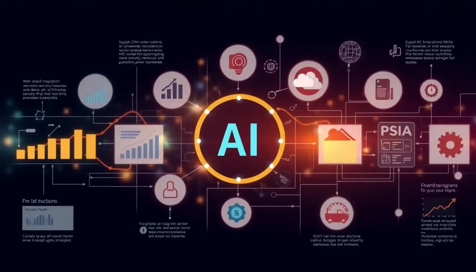 Key elements of supply chain simulation enhanced by AI.