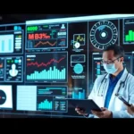 Digital representation of AI's integration into healthcare analytics.