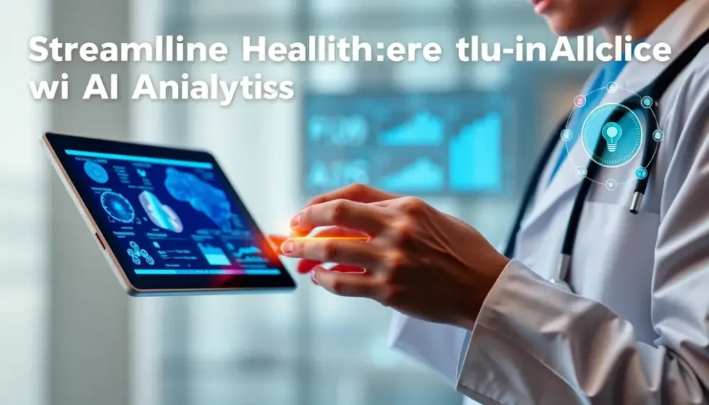 A healthcare professional using AI analytics on a tablet to analyze patient data.