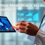 A healthcare professional using AI analytics on a tablet to analyze patient data.