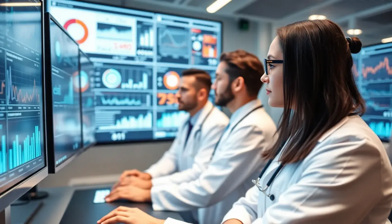 Healthcare professionals utilizing AI-driven analytics for improved decision-making.