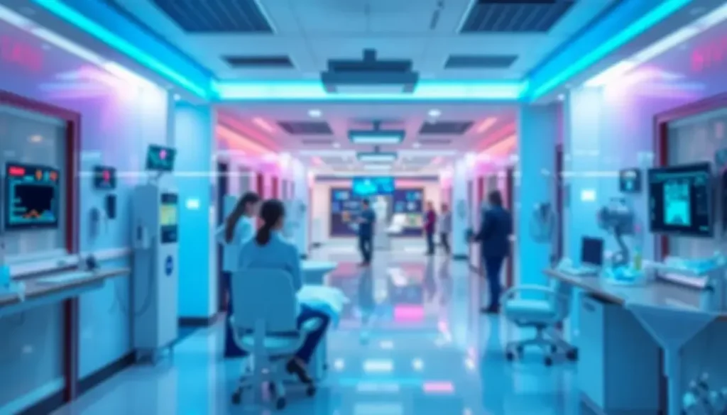 A colorful representation of AI's influence in healthcare, highlighting analytics and patient engagement.