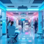 A colorful representation of AI's influence in healthcare, highlighting analytics and patient engagement.