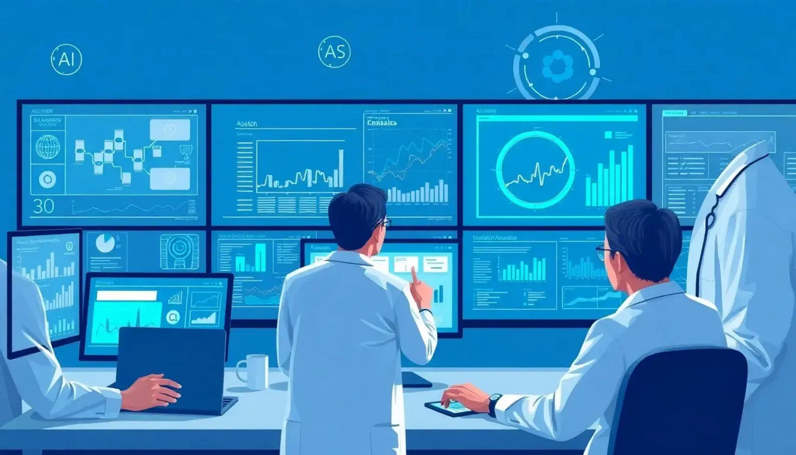 Healthcare professionals leveraging AI for analytics to derive insights and improve patient care.