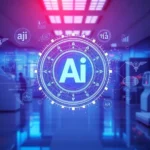 Futuristic visualization of AI and healthcare analytics integration, demonstrating advanced data processing and patient care solutions.