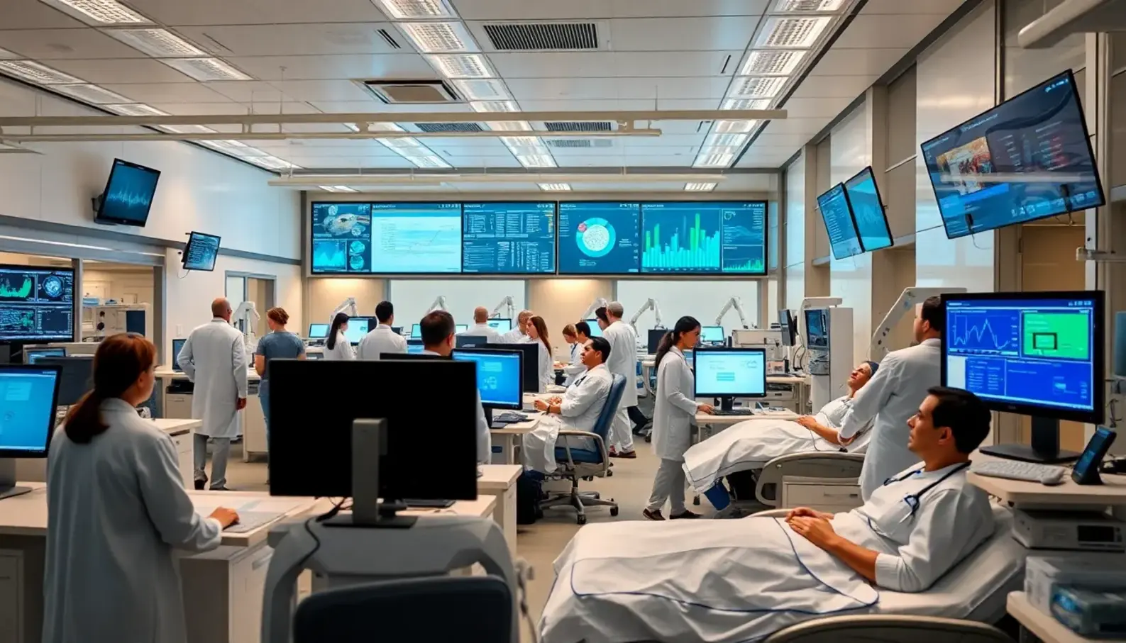 AI integration in modern healthcare settings, showcasing analytics-driven patient care.