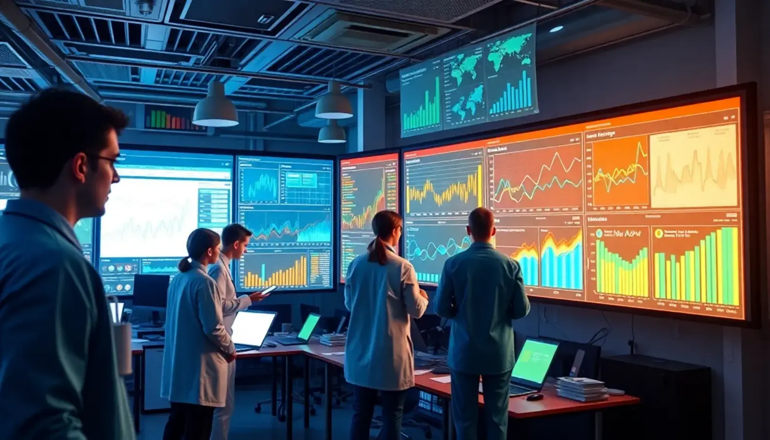 Healthcare professionals analyzing data visualizations for improved decision-making.