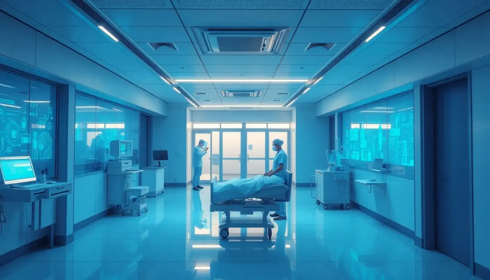 A collage illustrating AI technologies in healthcare analytics.